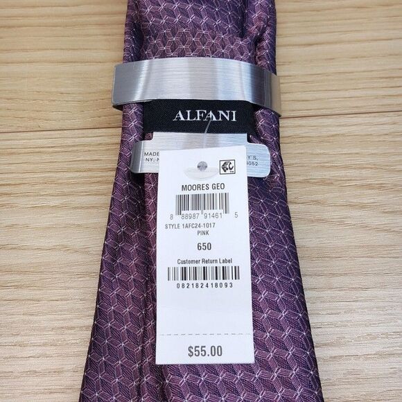 ALFANI Mens Neck Tie Purple Geometric Lattice Micro Grid Modern Slim - Picture 3 of 6